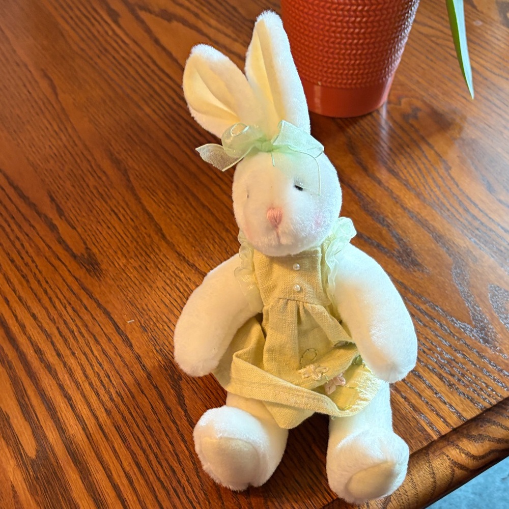 Adorable Plush Bunny with Green Dress